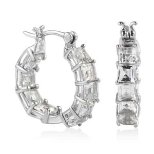 NWT WHITE TOPAZ HOOP EARRINGS IN PLATINUM OVER STERLING SILVER